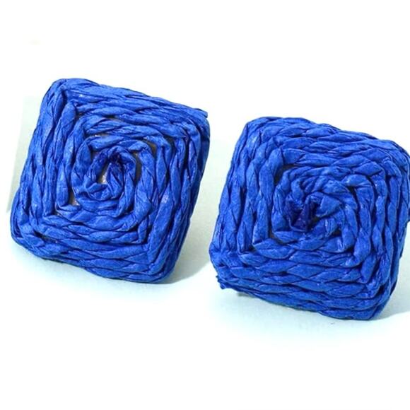 Blue Raffia Stud Earrings - Picture 1 of 1